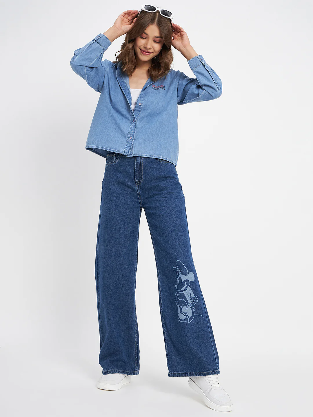 Madame Typography Print Collared Cotton Blue Shirt - Image 2