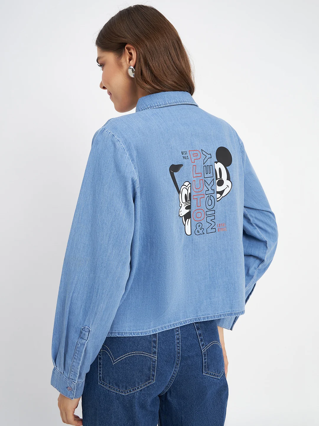 Madame Typography Print Collared Cotton Blue Shirt - Image 6