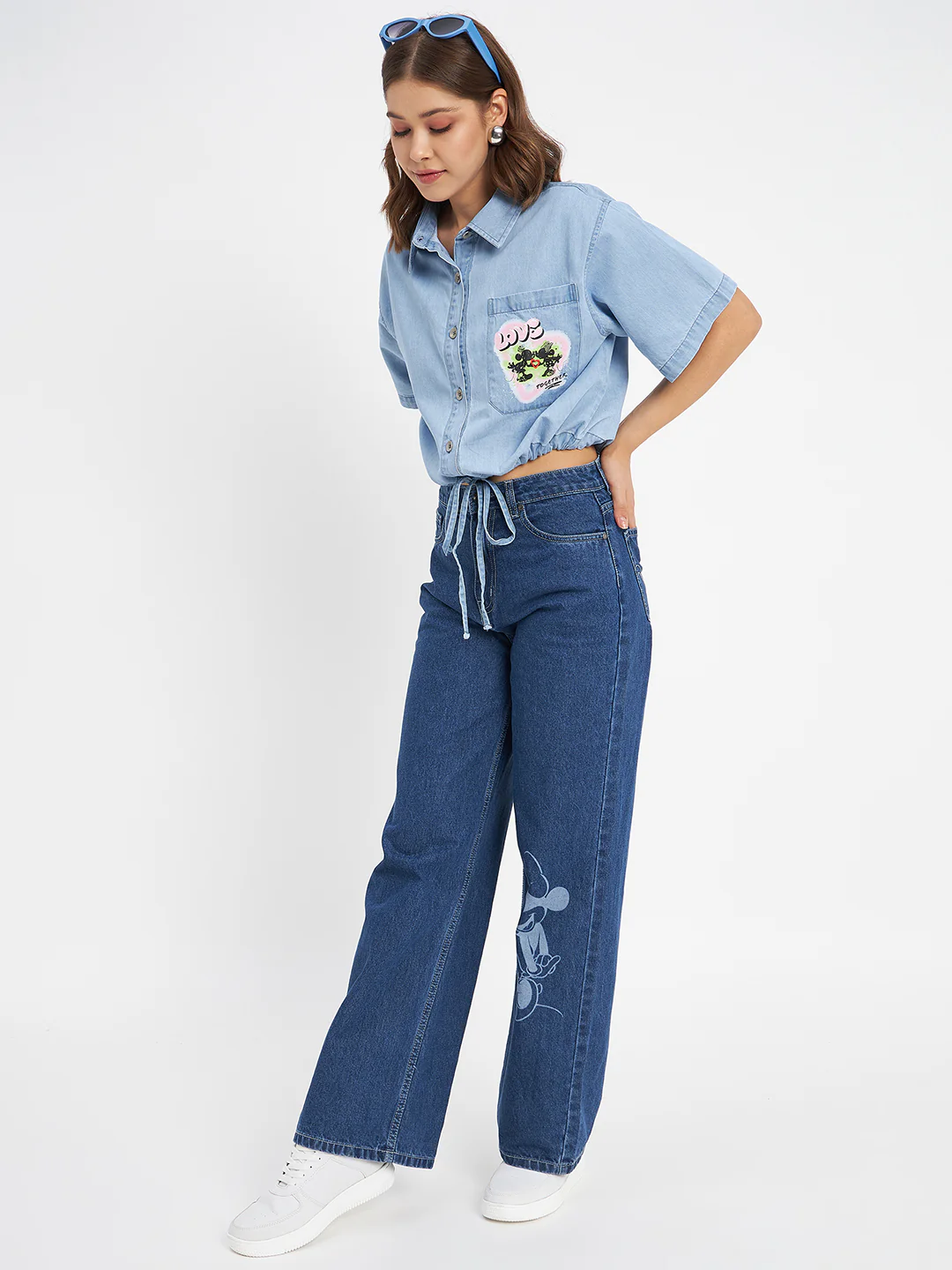 Madame Graphic Print Light Blue Cotton Shirt - Image 3