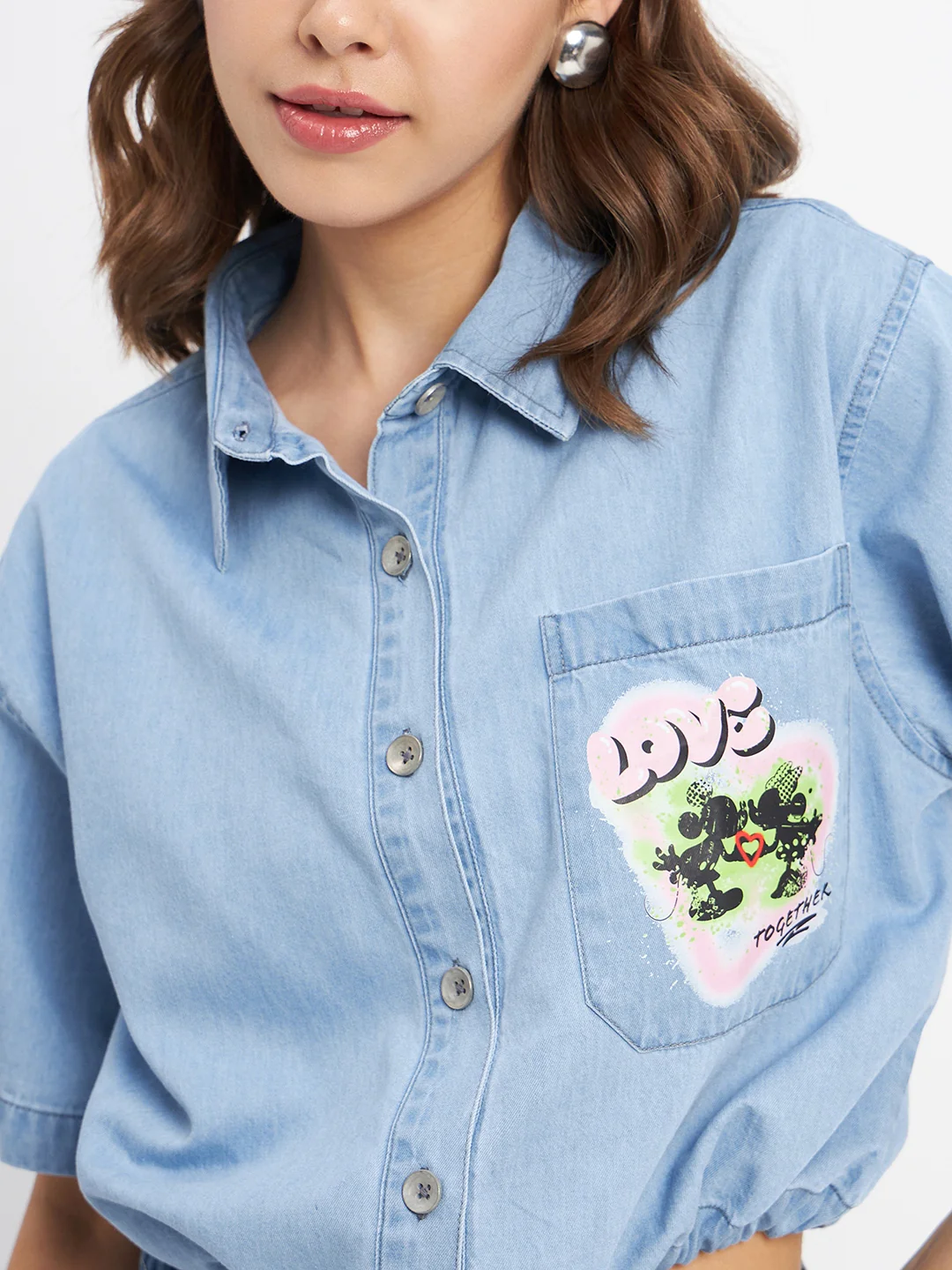 Madame Graphic Print Light Blue Cotton Shirt - Image 7