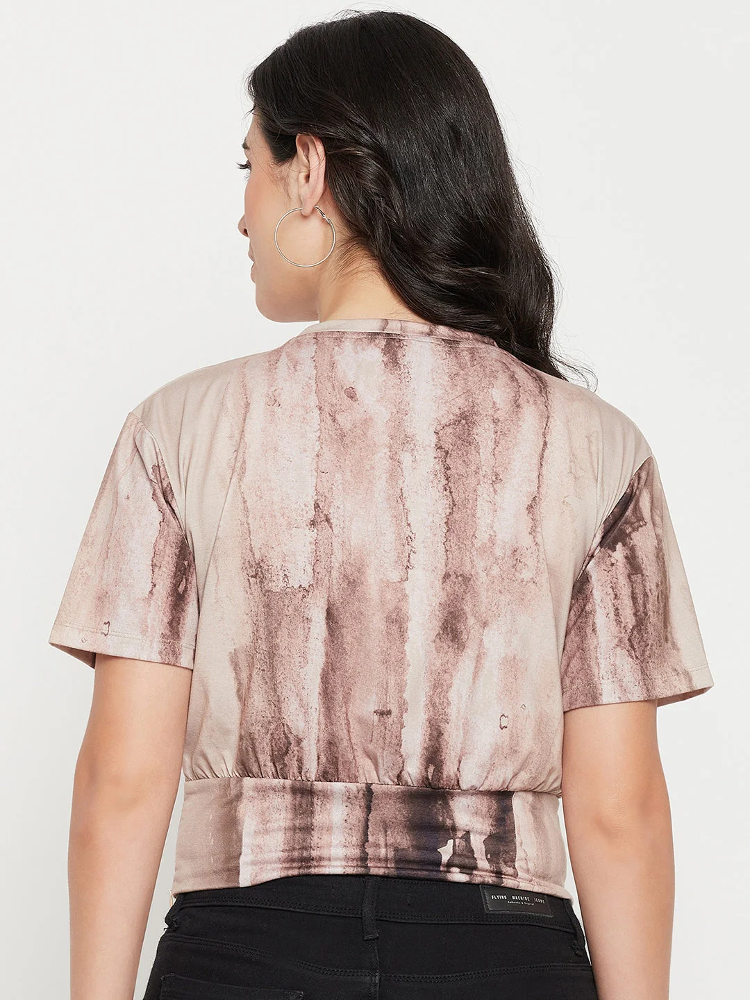Madame Beige Sublimation Print Peplum Top - Image 4