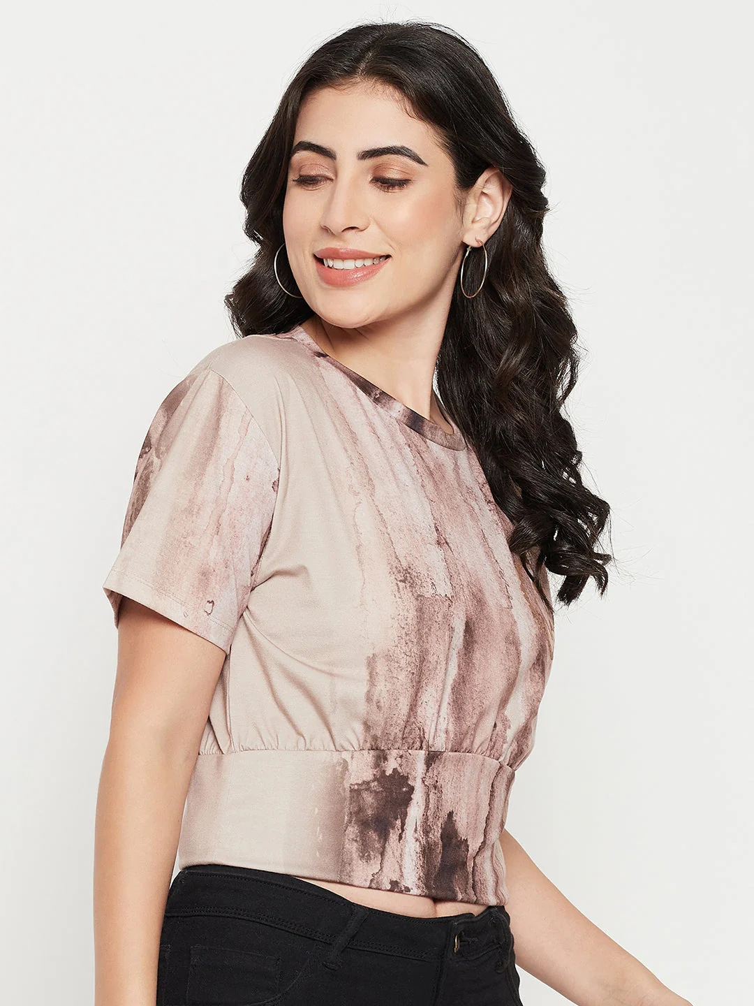 Madame Beige Sublimation Print Peplum Top - Image 5