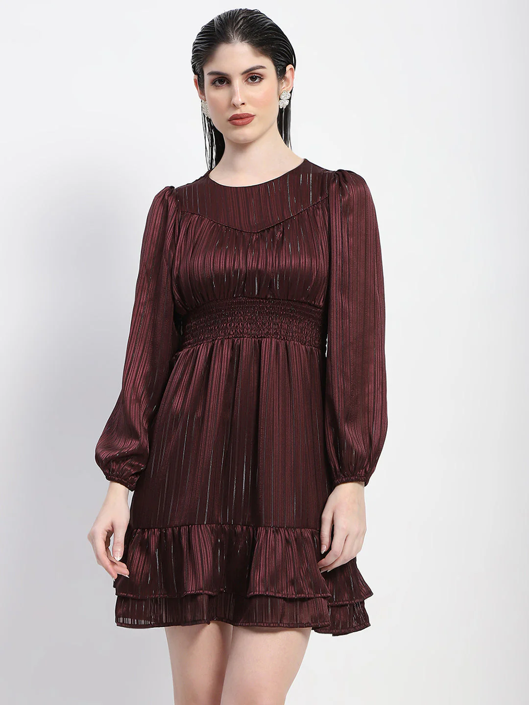 Madame Tiered Hem Cinched Waist Midi Dress - Image 2
