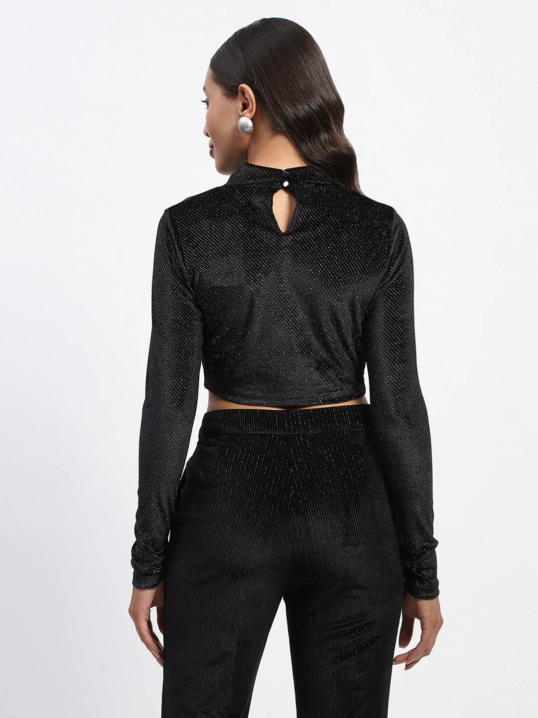 Madame Shimmery Wrap Black High Neck Crop Top - Image 5