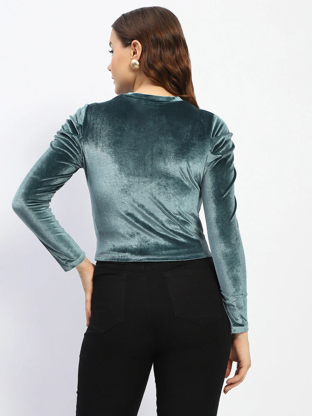 Madame Wrap Detailed Puff Sleeve Teal Top - Image 4