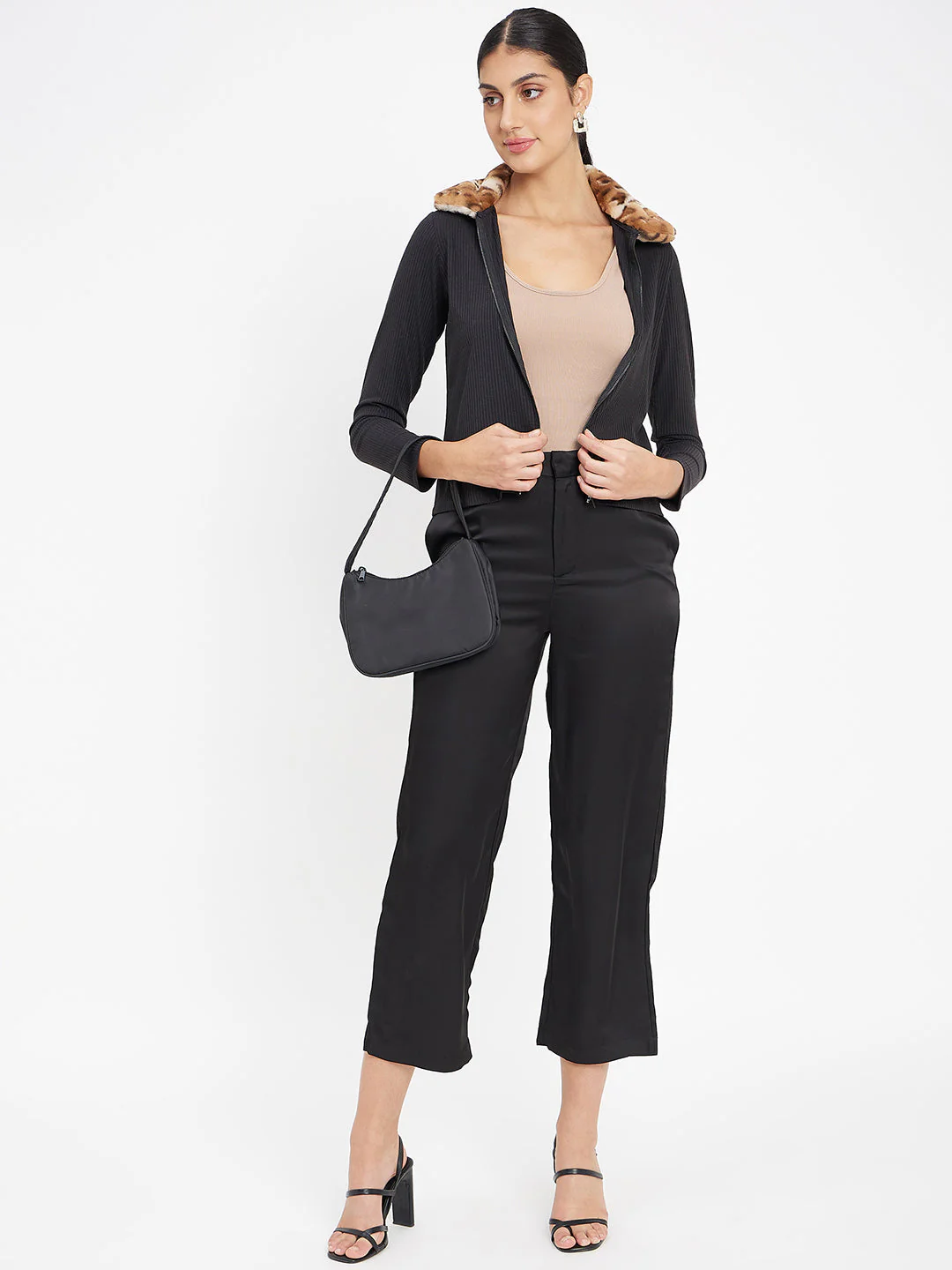 Madame Black Ribbed Polo Neck Top - Image 5