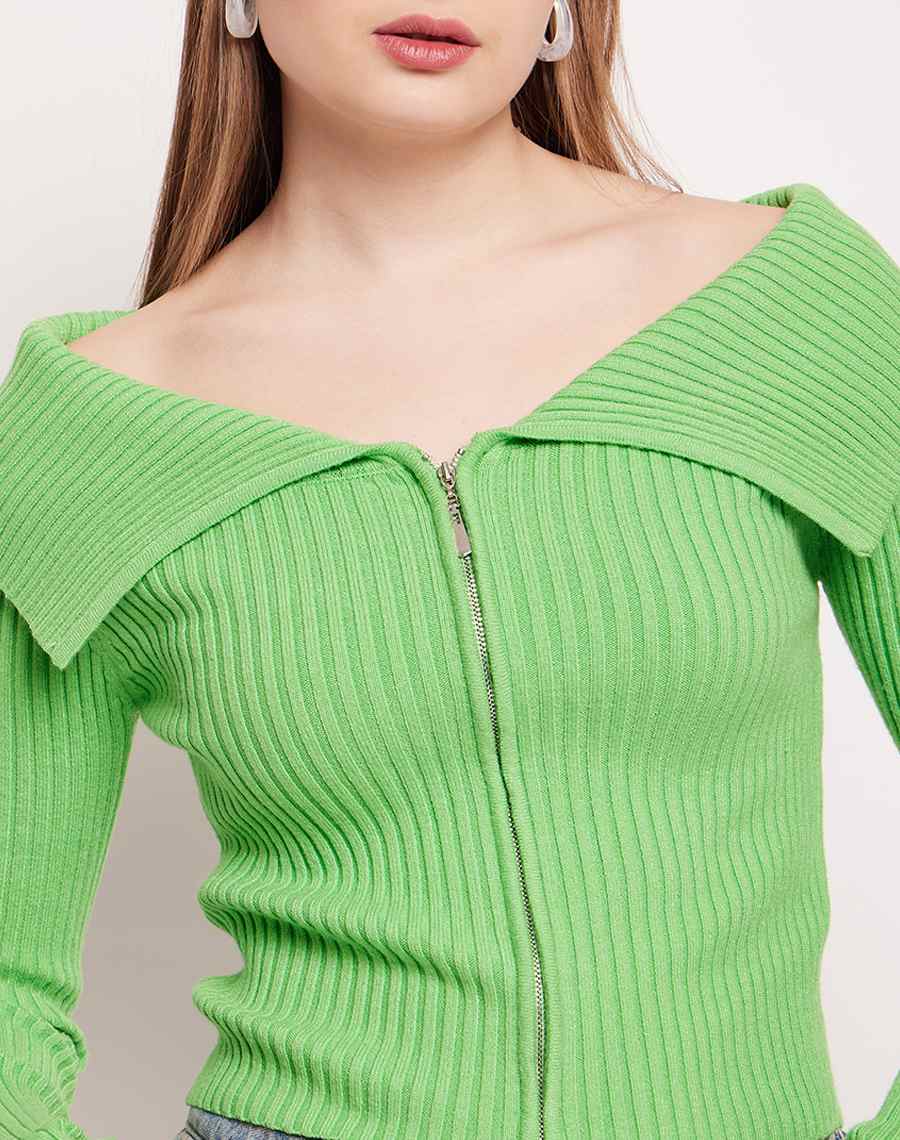 Madame Flap Collar Green Knit Top - Image 2