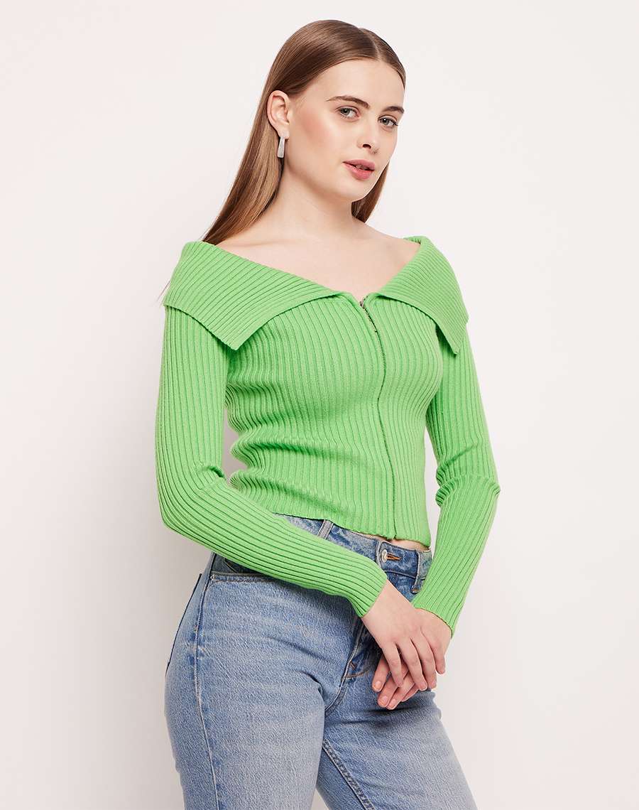 Madame Flap Collar Green Knit Top - Image 4