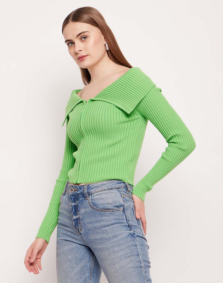 Madame Flap Collar Green Knit Top - Image 5