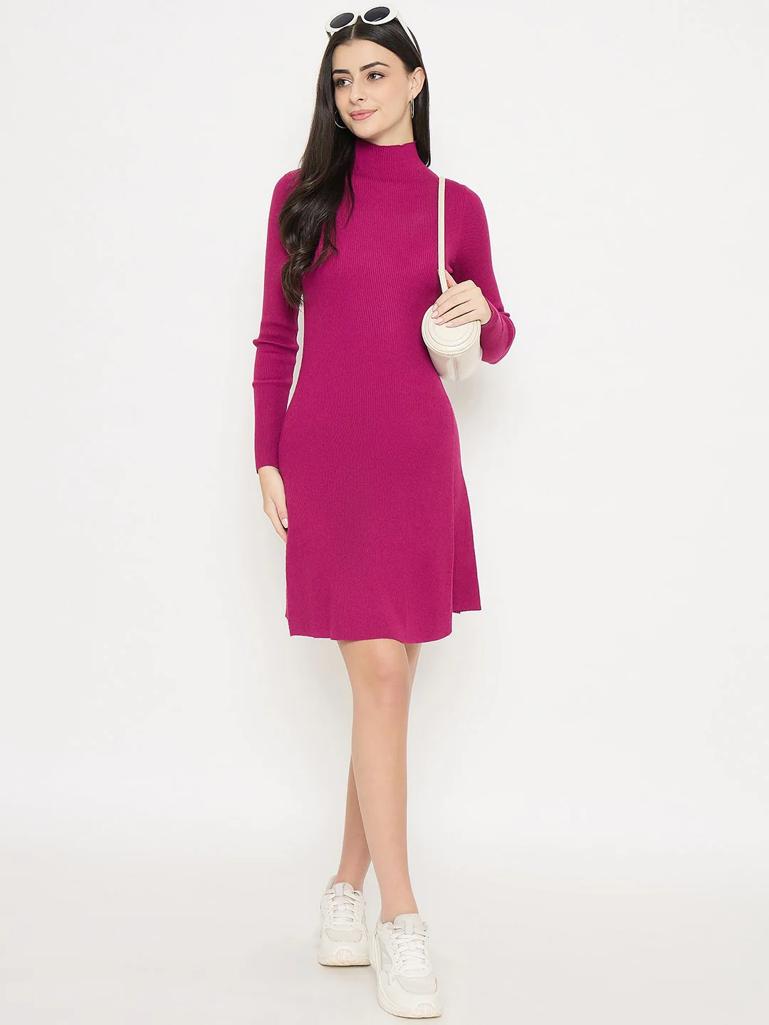 Madame A-Line Viscose Magenta Mini Dress
