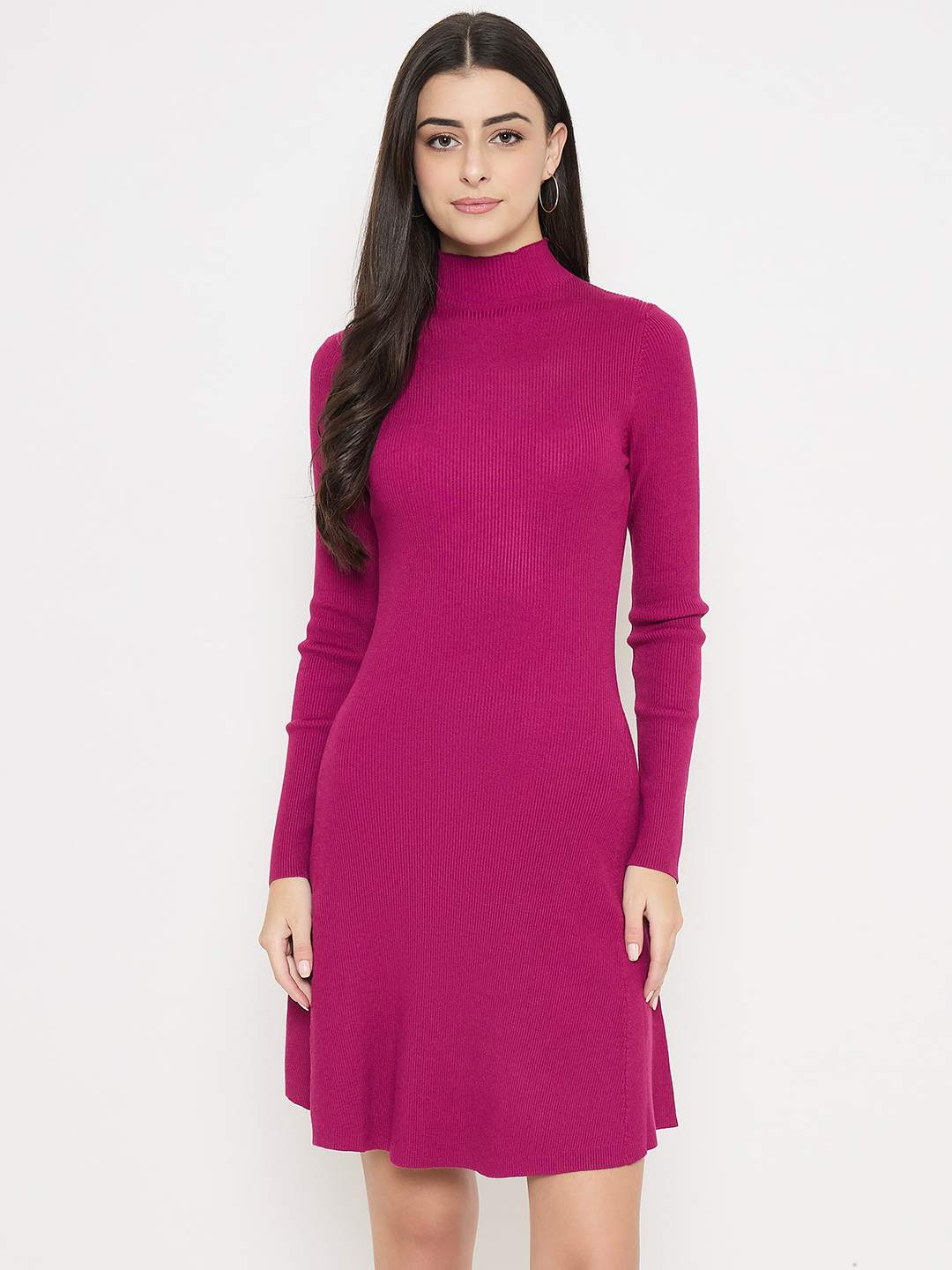 Madame A-Line Viscose Magenta Mini Dress - Image 3