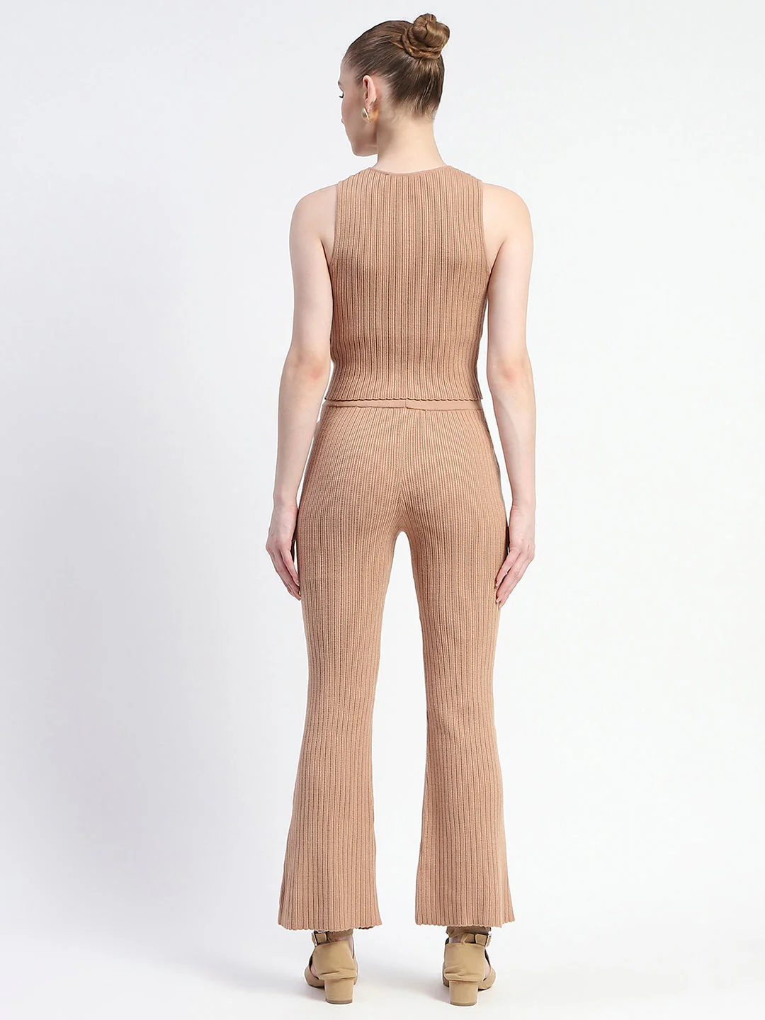 Madame Sleeveless Drawstring Detailed Top And Bottom Brown Co-Ord Set - Image 5