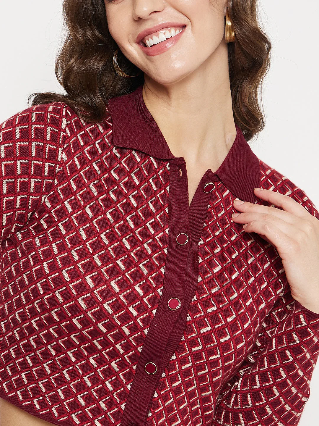 Madame Geomteric Print Cherry Red Co-Ord Set - Image 2