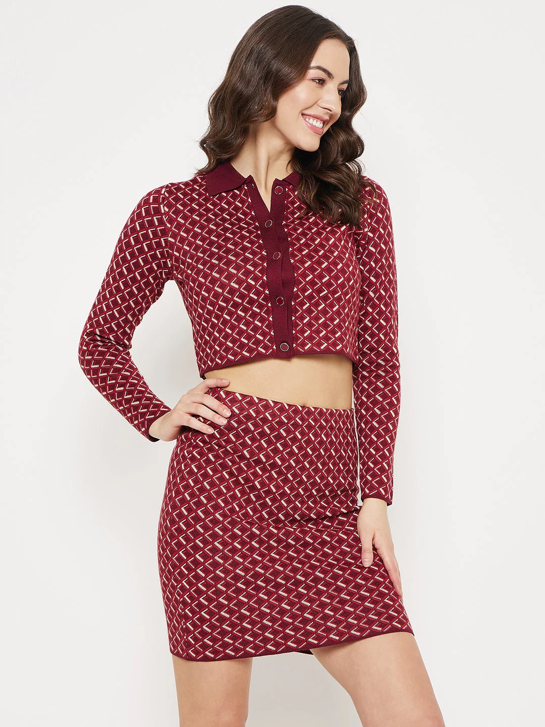 Madame Geomteric Print Cherry Red Co-Ord Set - Image 3
