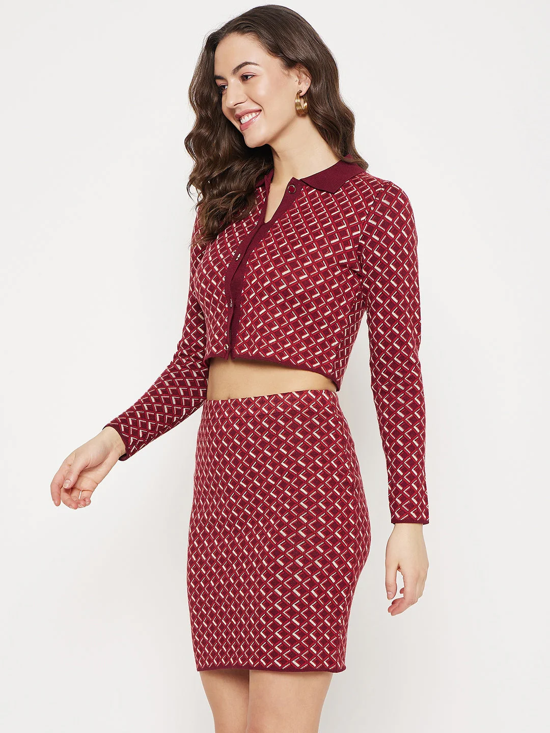 Madame Geomteric Print Cherry Red Co-Ord Set - Image 4