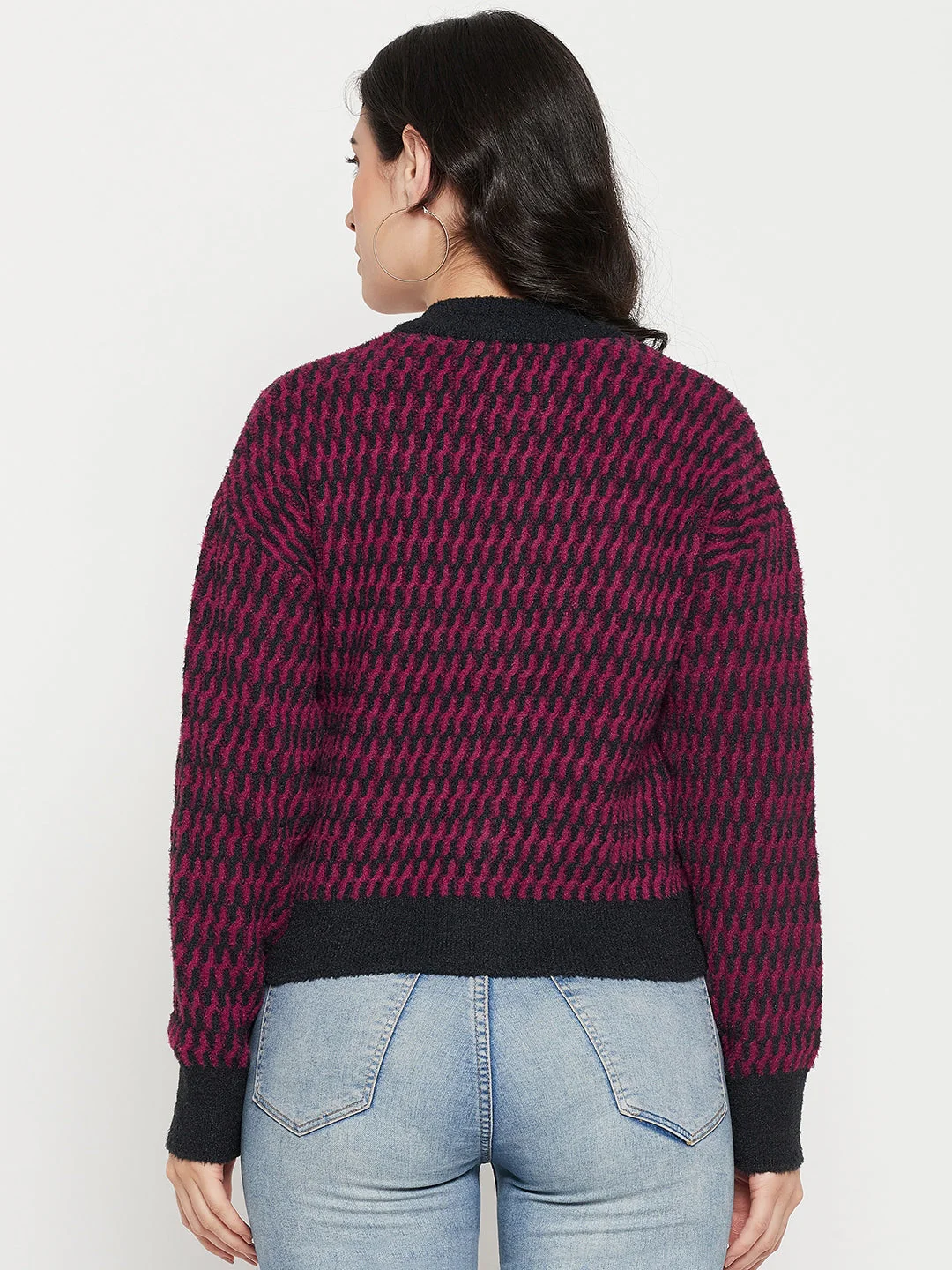 Madame Printed Dark Purple Sweater - Image 3