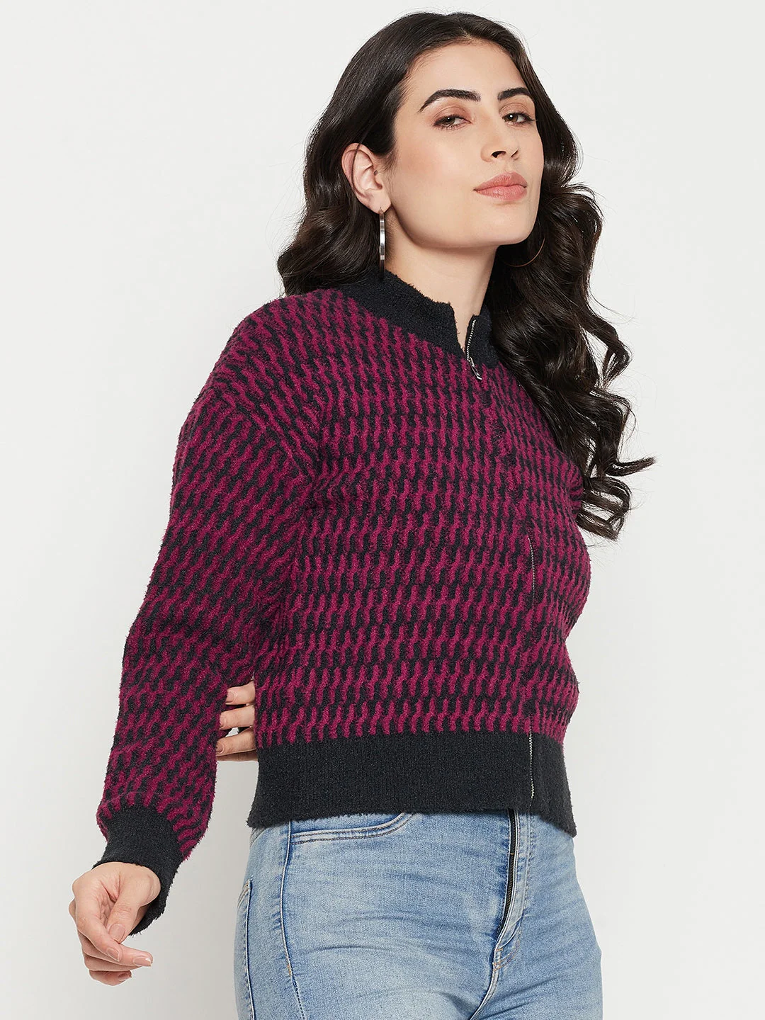 Madame Printed Dark Purple Sweater - Image 4