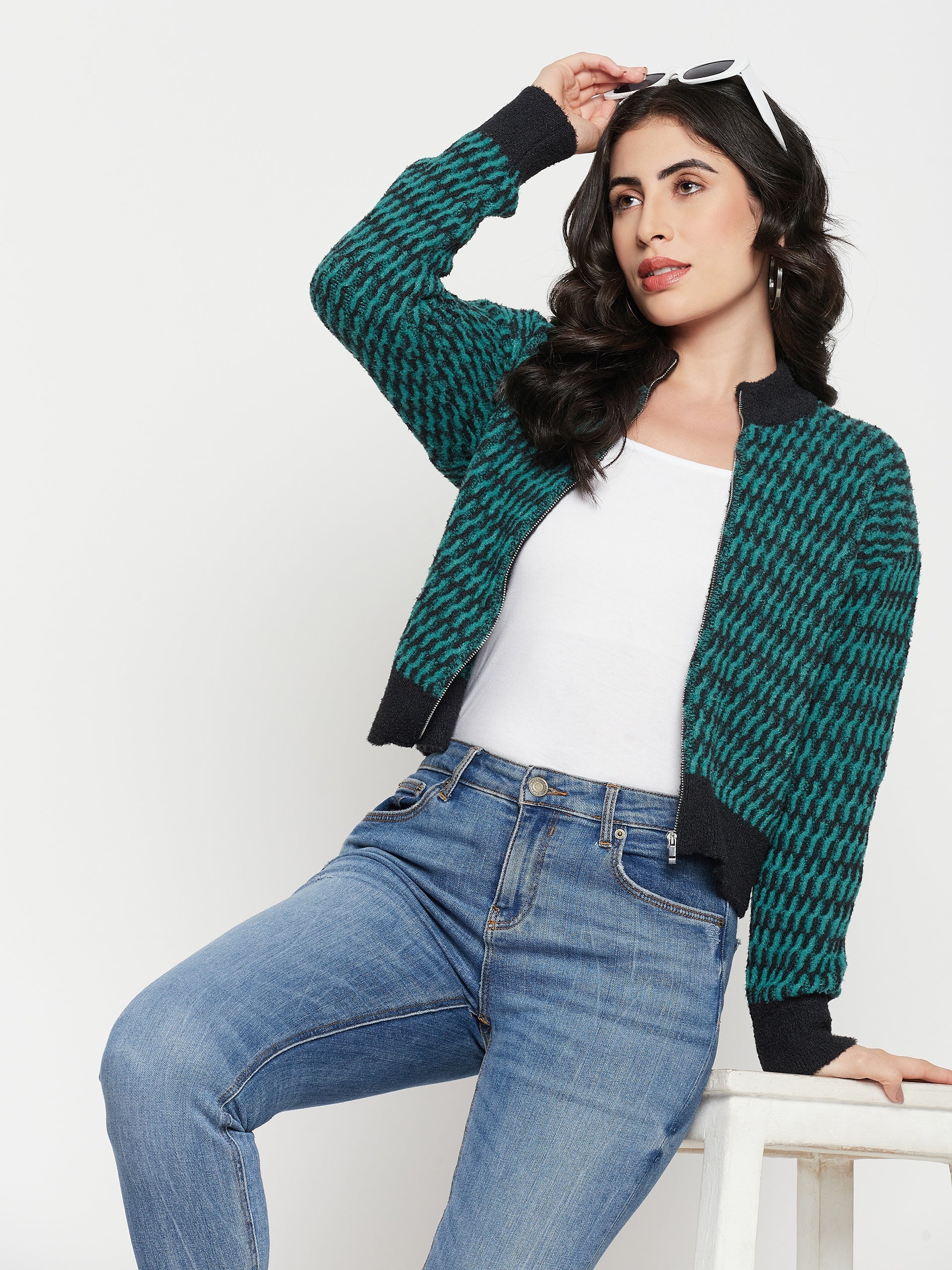 Madame Printed Emerald Green Sweater - Image 4