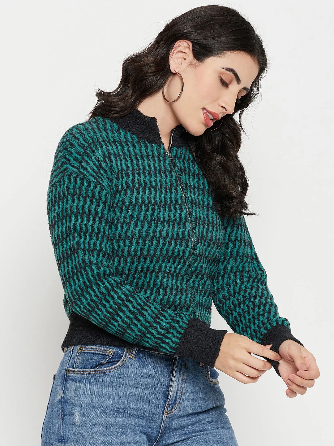 Madame Printed Emerald Green Sweater - Image 5
