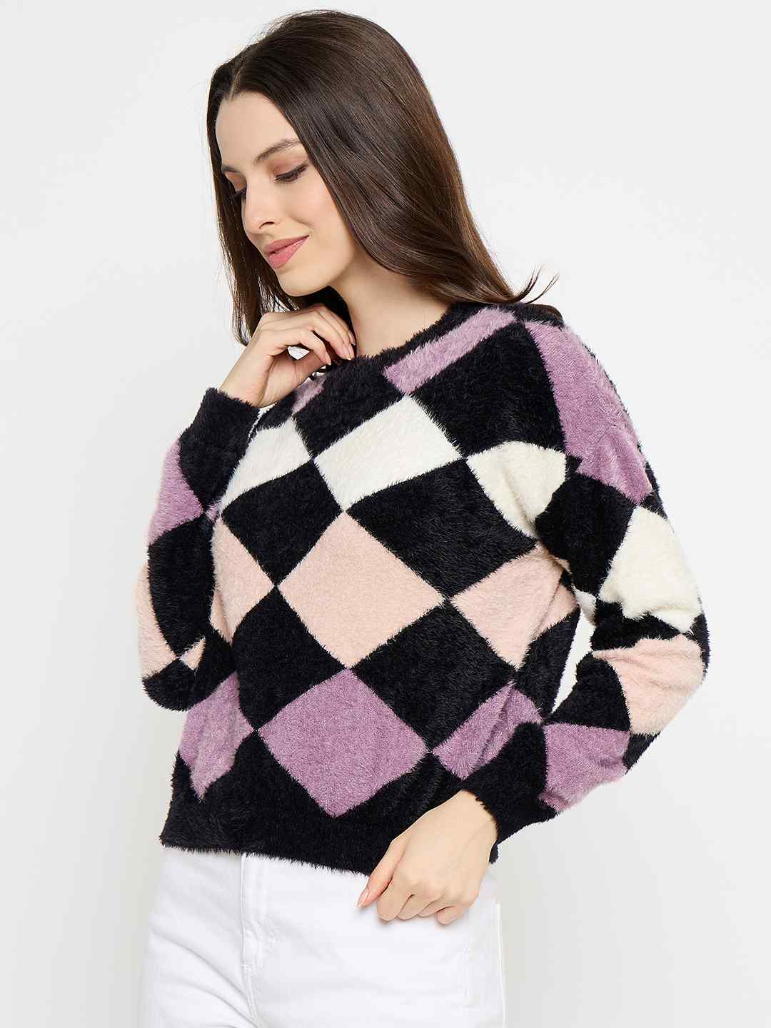 Madame Geometric Print Black Sweater - Image 5