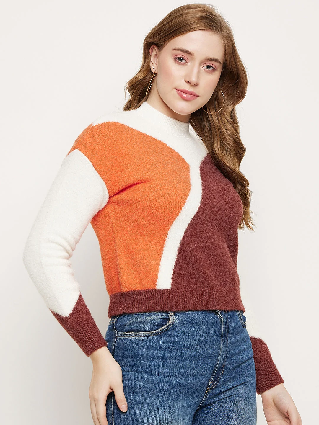Madame Brown Colourblocked Round Neck Sweater - Image 4