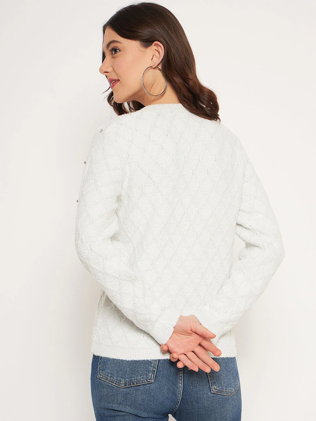 Madame Offwhite Solid Sweater - Image 5