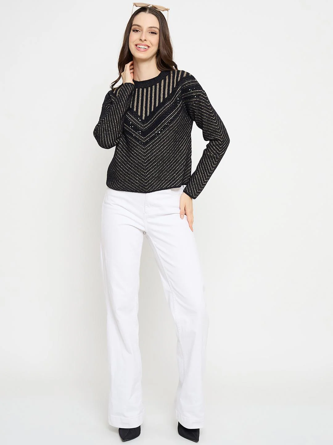 Madame Self Design Black Sweater - Image 2