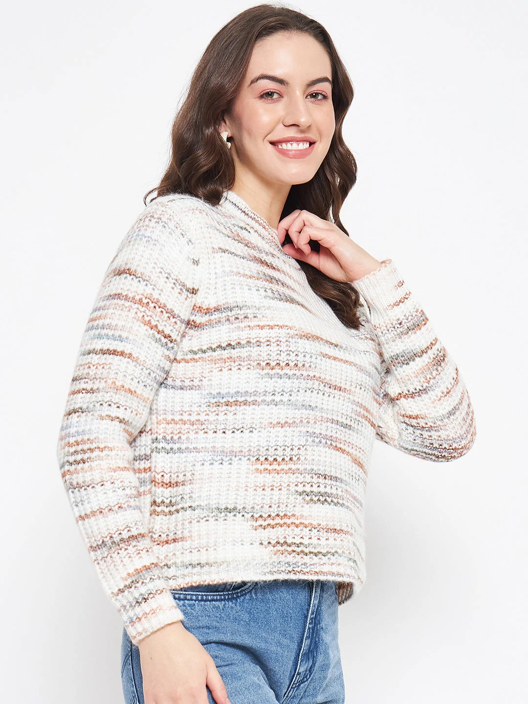 Madame Abstract Knit White Sweater For Women - Image 4