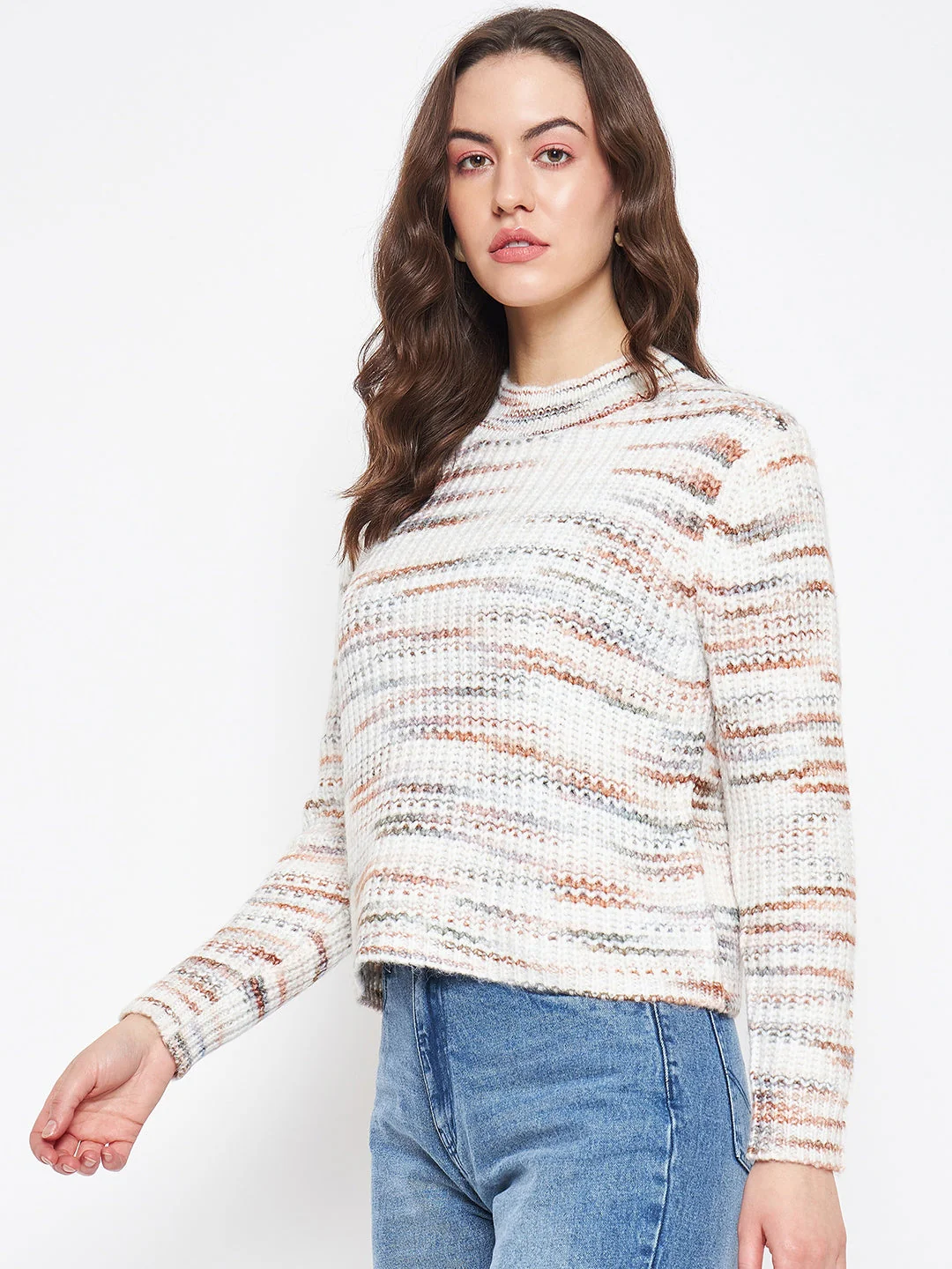 Madame Abstract Knit White Sweater For Women - Image 5