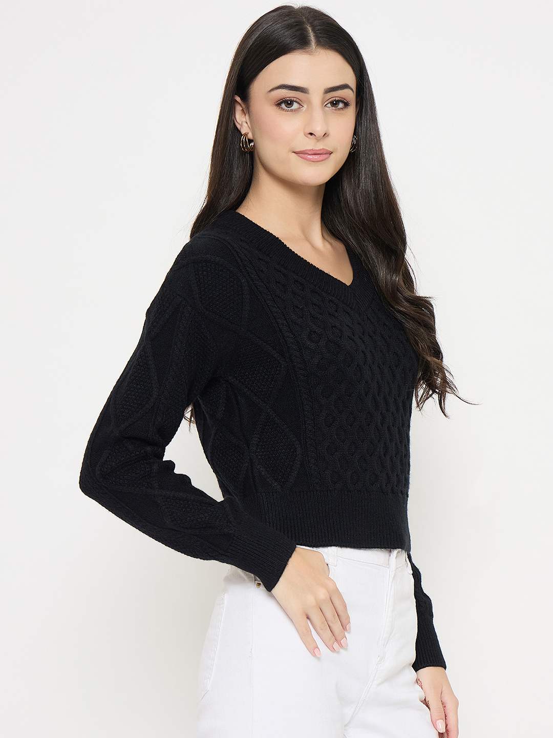 Madame Cable Knit Black Acrylic Sweater - Image 4