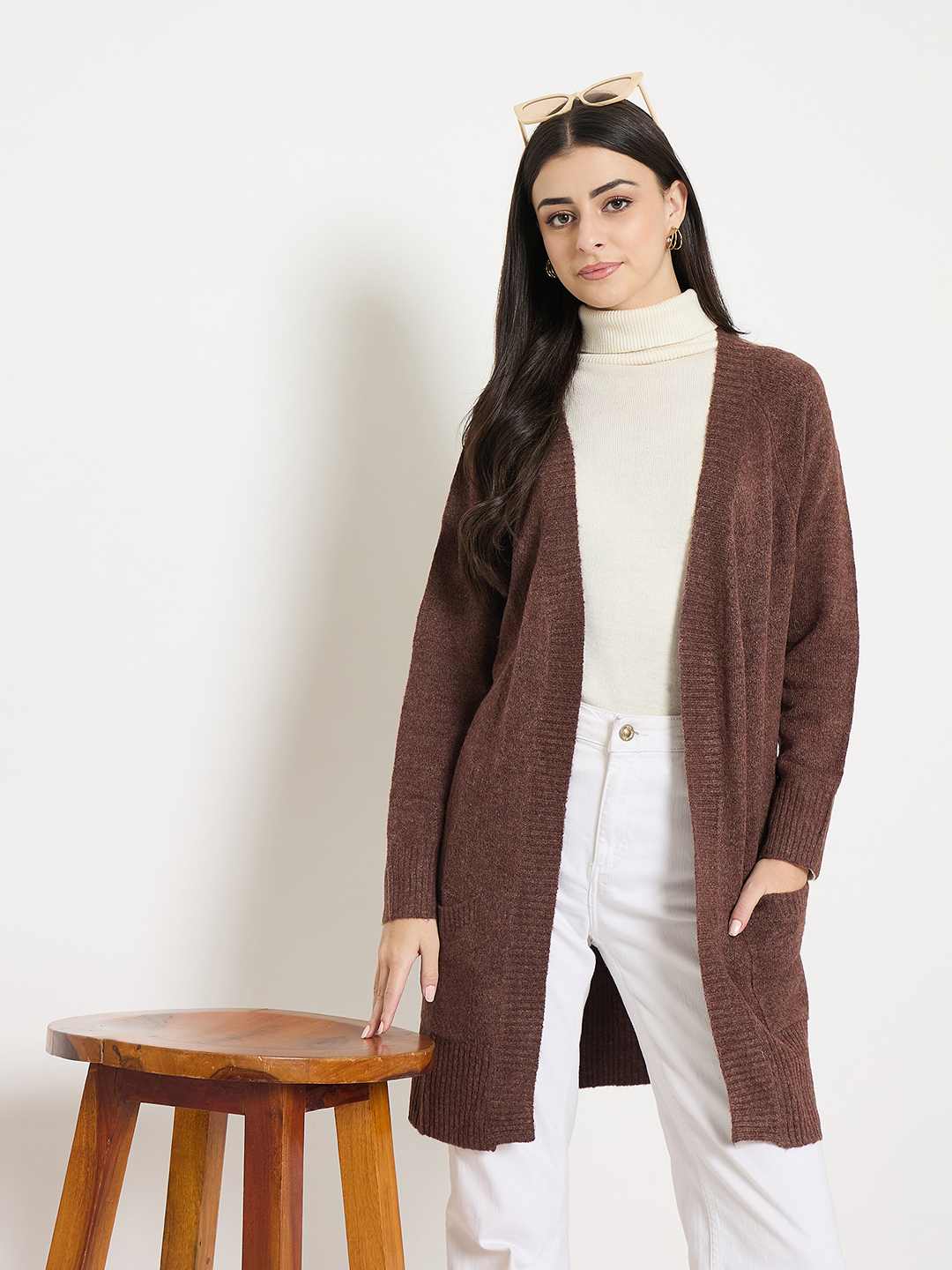 Madame Acrylic Chocolate Brown Long Open Shrug