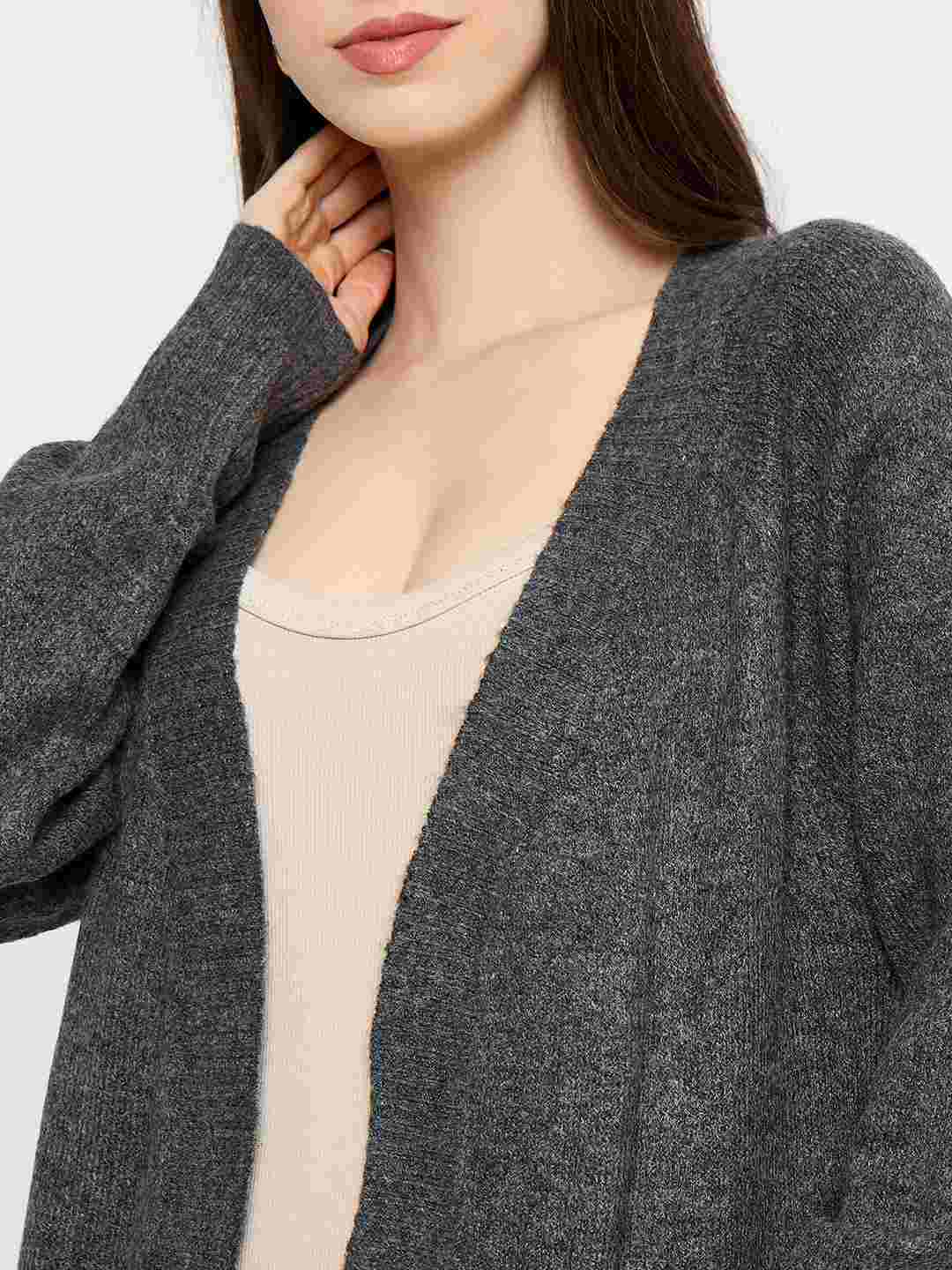 Madame Acrylic Dark Grey Long Open Shrug - Image 7