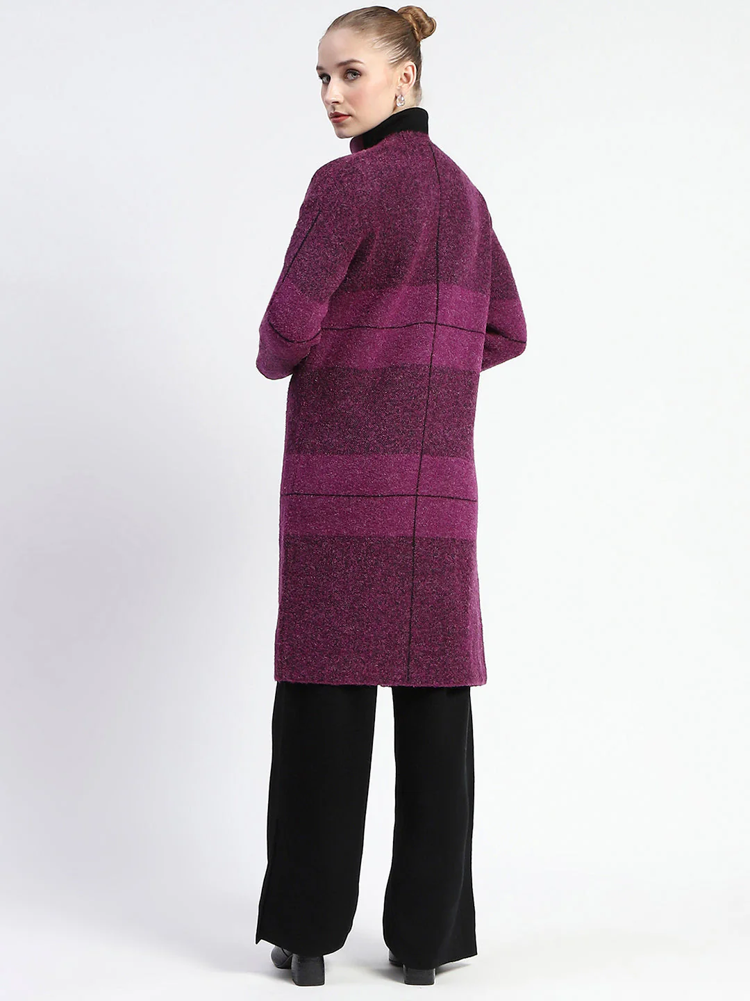 Madame Dark Purple Gingham Print Shrug With Top And Bottom Co-Ord Set - Image 6