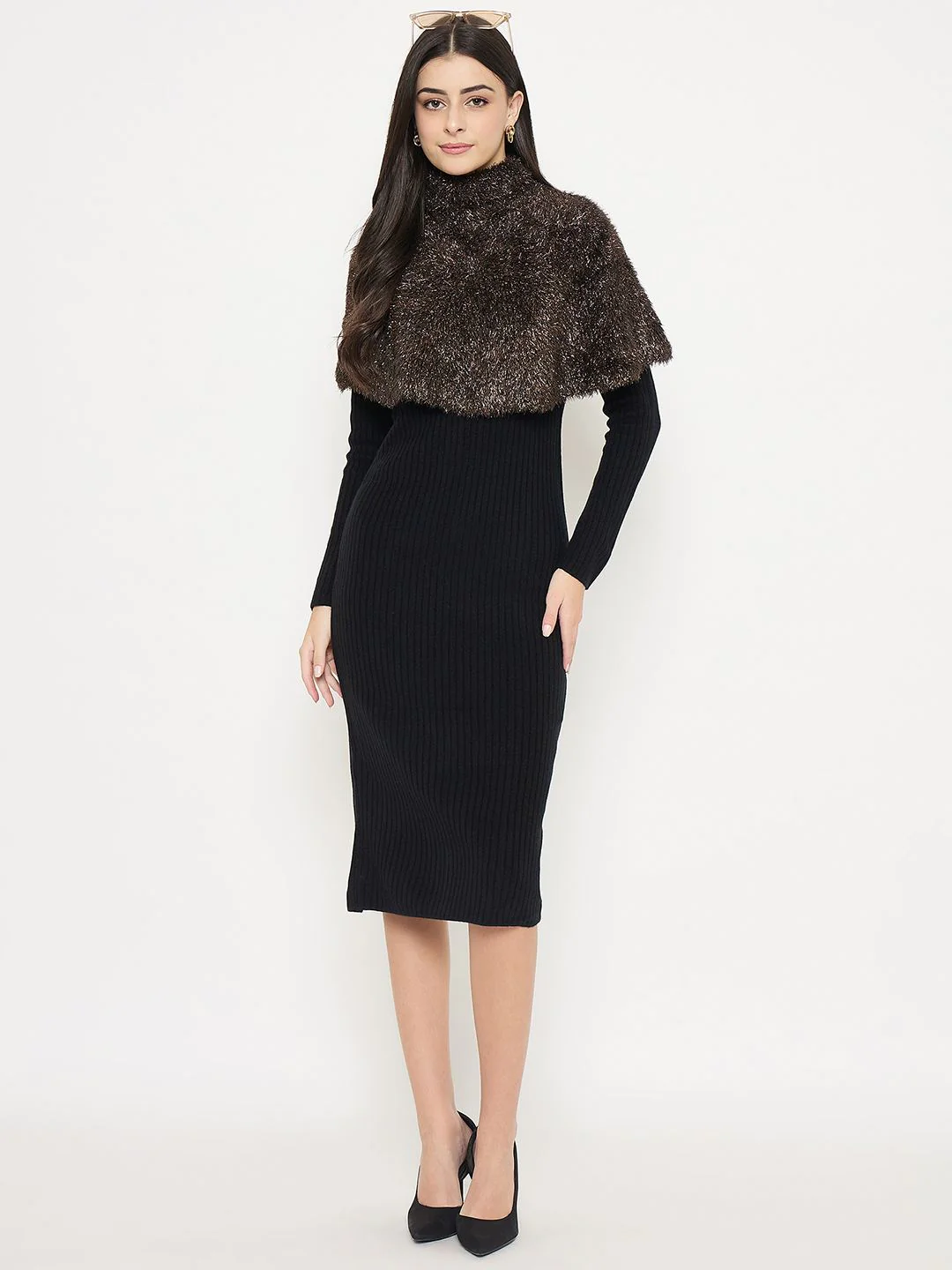 Madame Ribbed Black Sweater Dress - Image 3