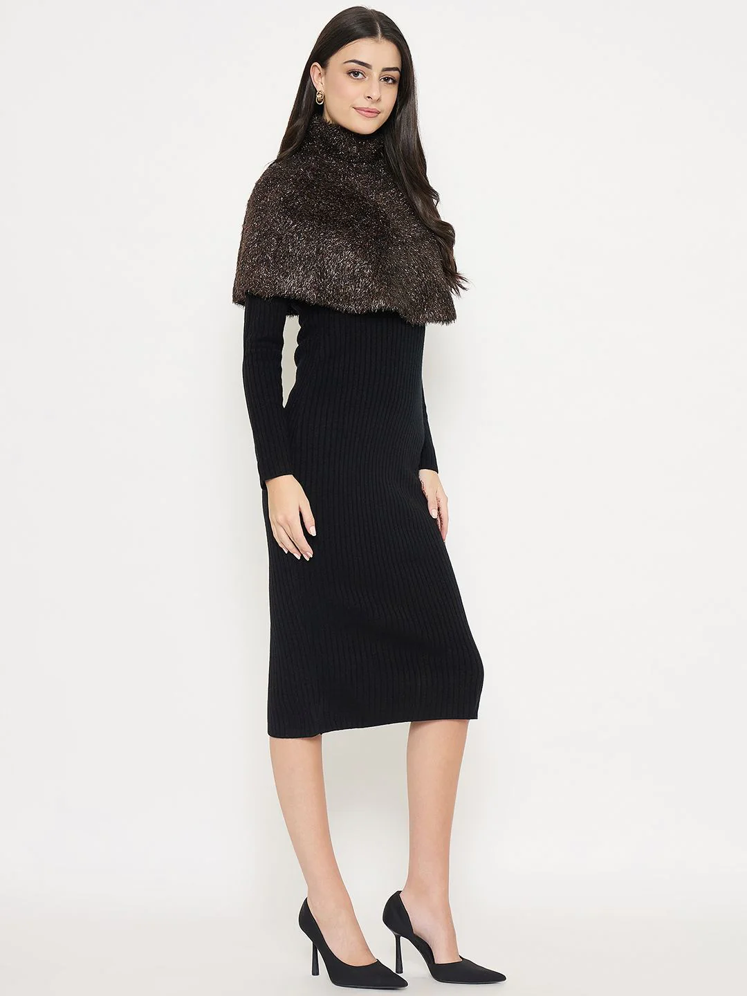 Madame Ribbed Black Sweater Dress - Image 4