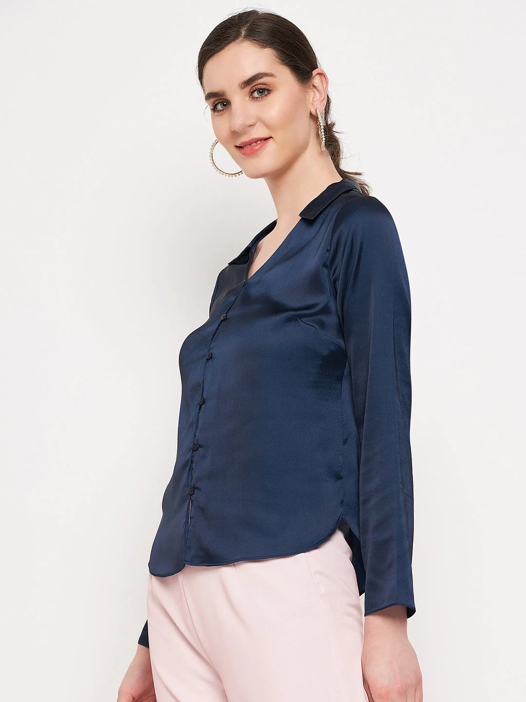Madame Navy Satin Shirt - Image 3