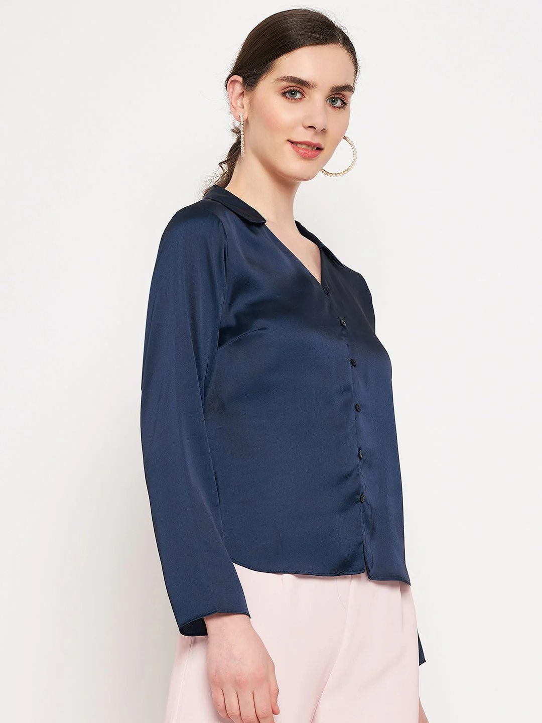 Madame Navy Satin Shirt - Image 4