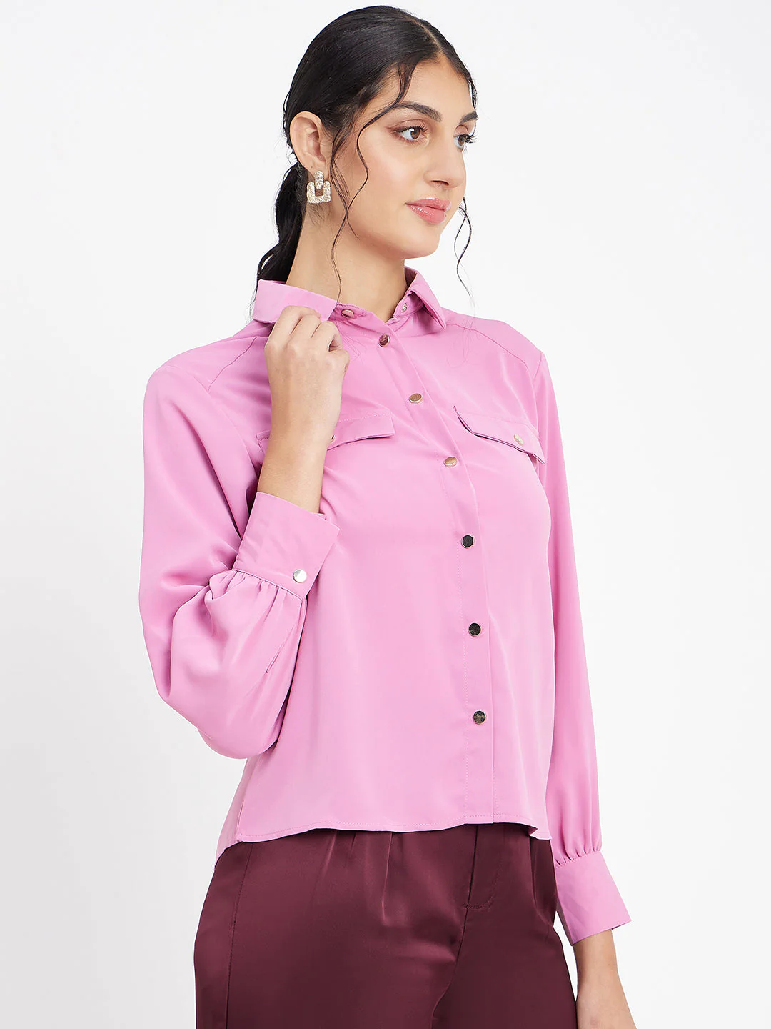 Madame Polo Neck Solid Pink Shirt - Image 4