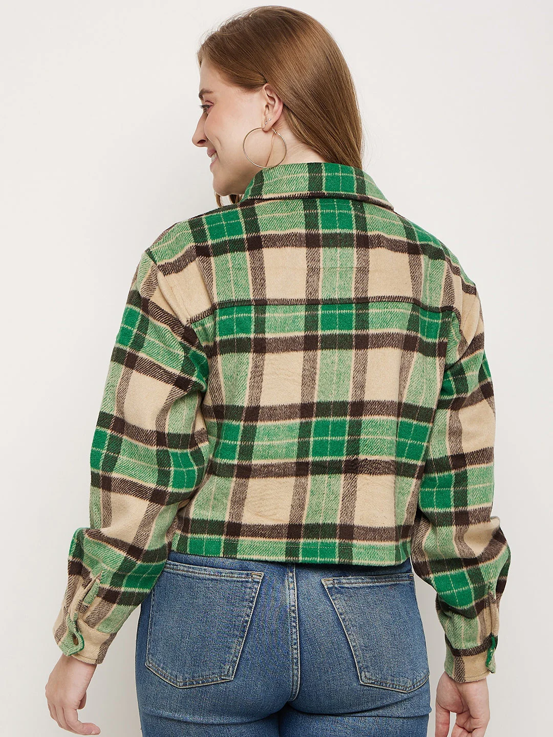 Madame Green Plaid Crop Shacket - Image 3