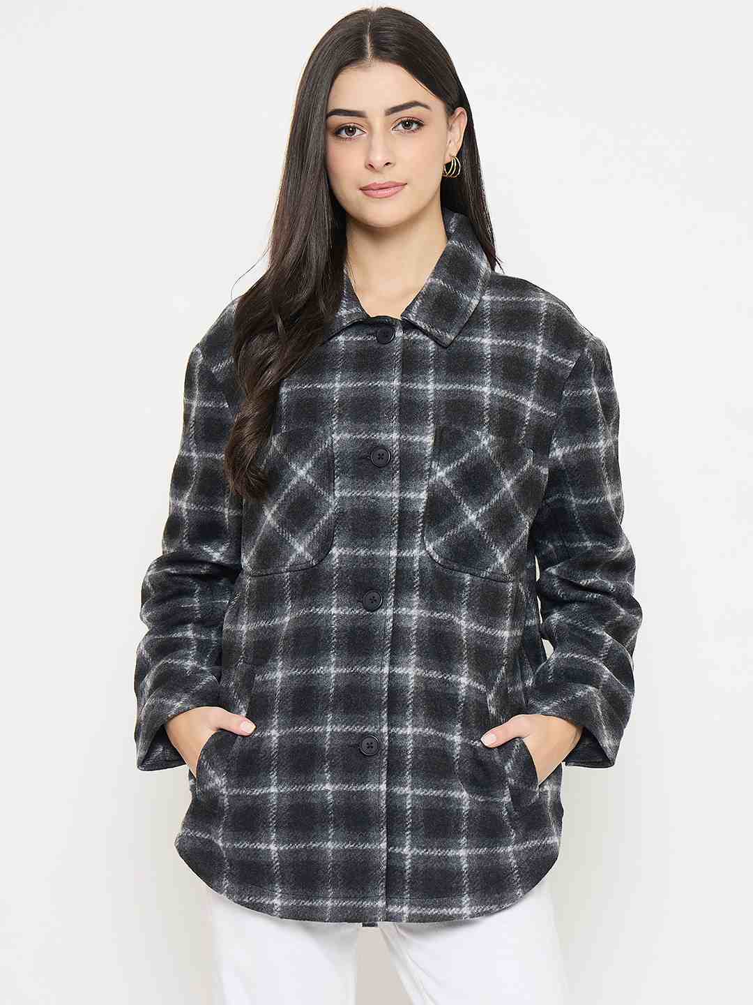 Madame Checkered Black Shacket - Image 3