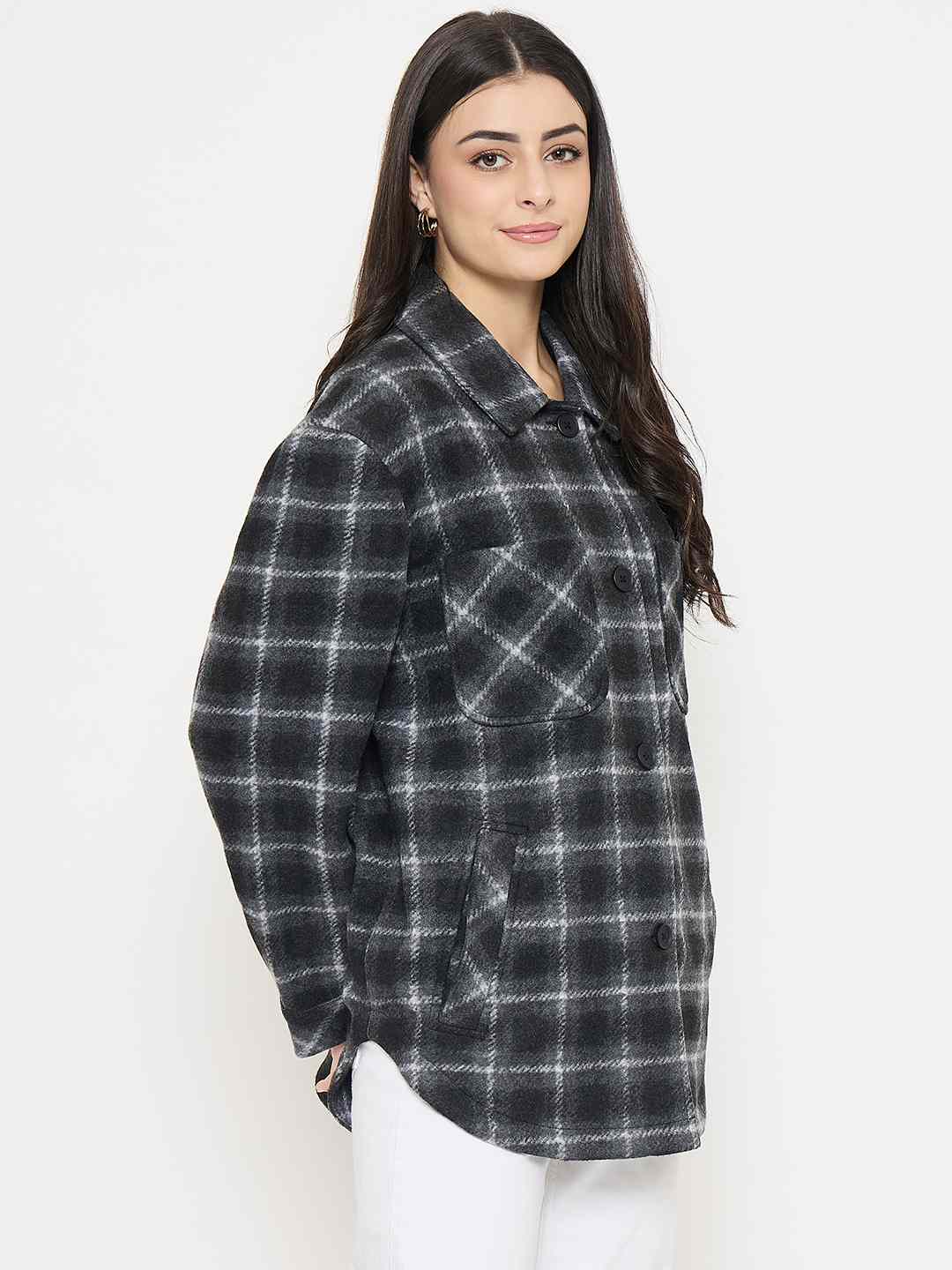 Madame Checkered Black Shacket - Image 4