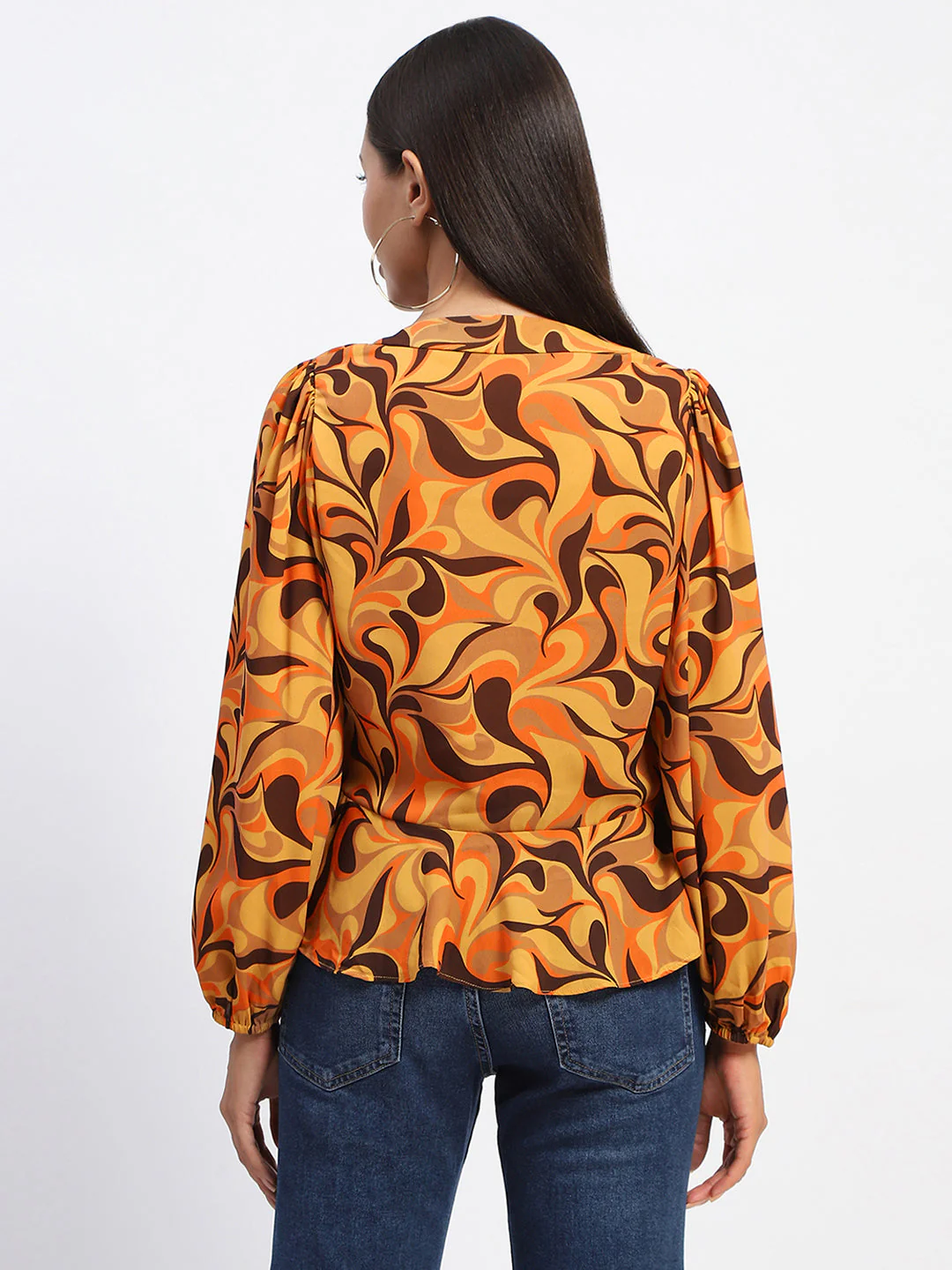 Madame Abstract Print Tie Front Yellow Top - Image 5