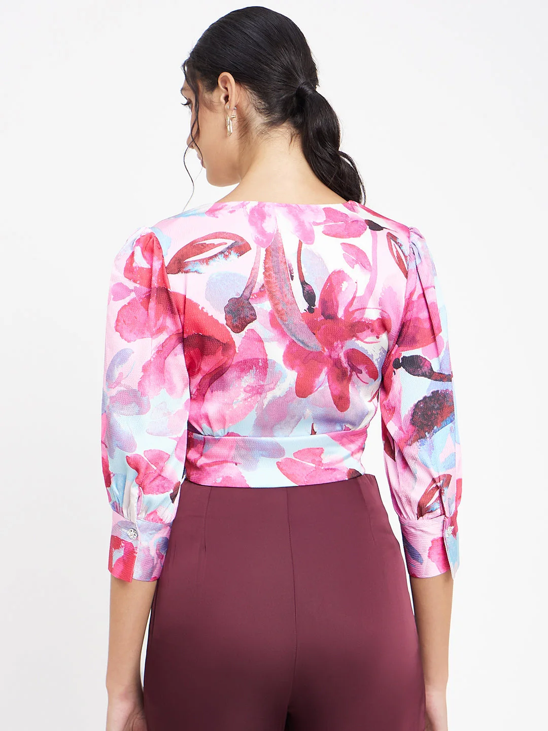 Madame Pink Floral Wrap-Around Crop Top - Image 4