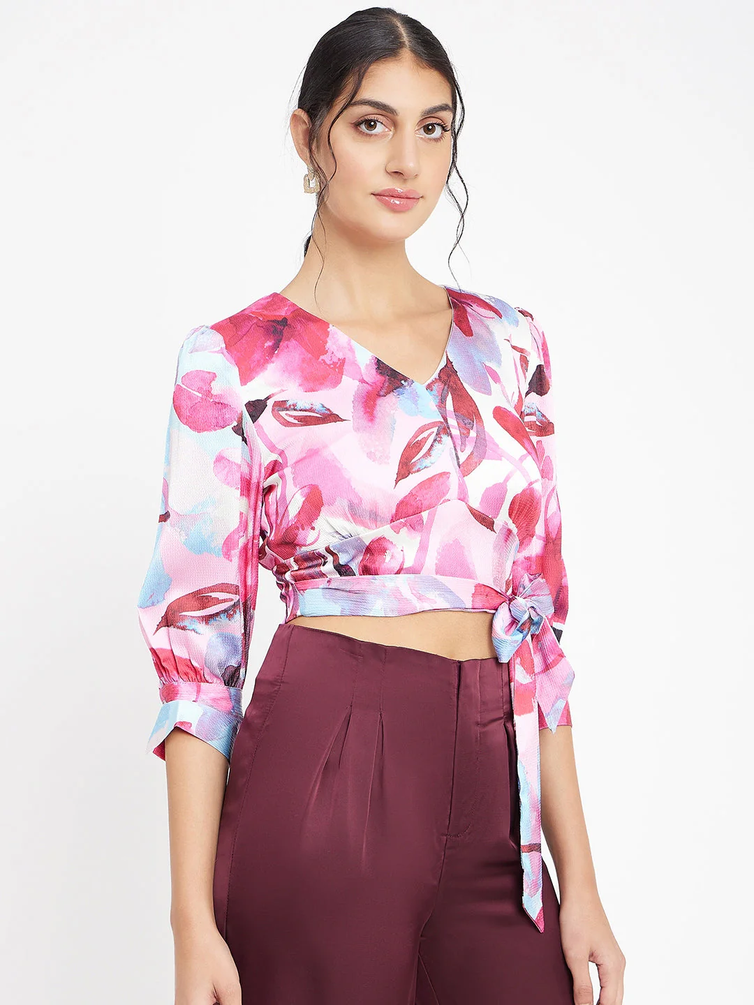 Madame Pink Floral Wrap-Around Crop Top - Image 5