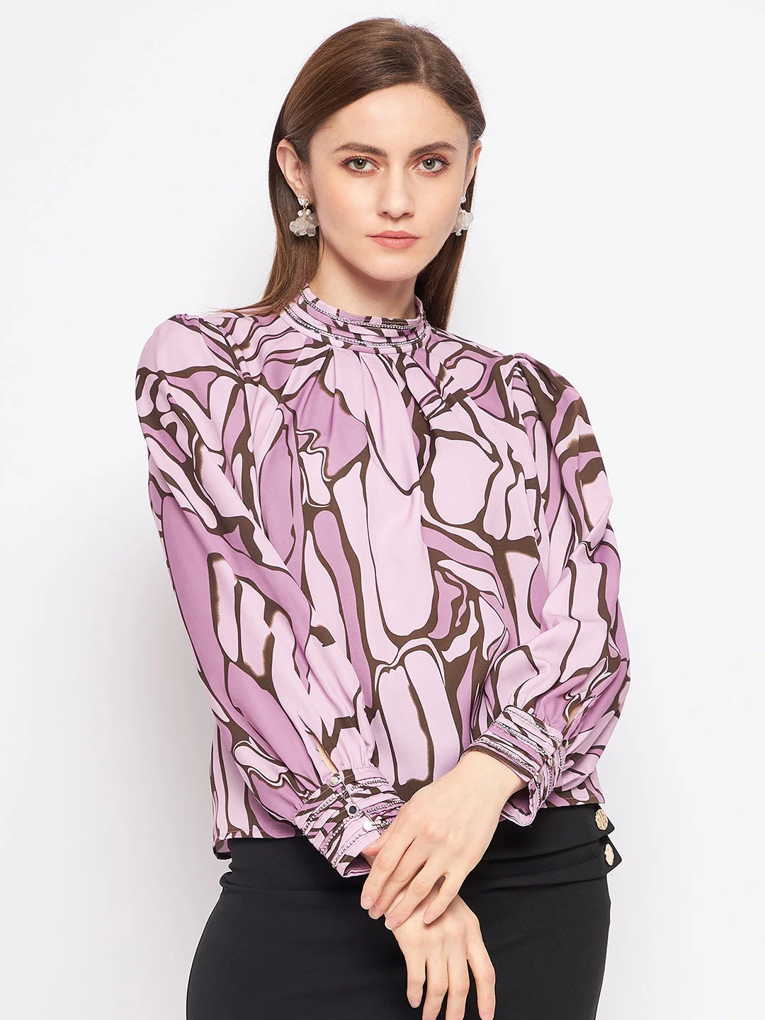 Madame Printed Floral Motif Mauveâ Top - Image 2