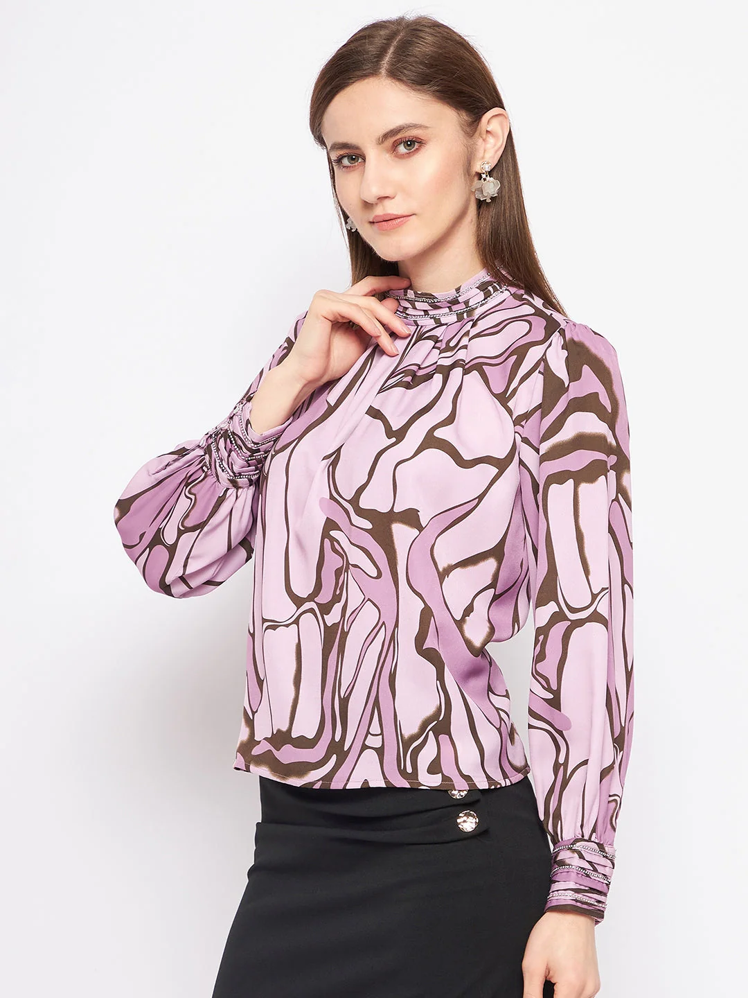 Madame Printed Floral Motif Mauveâ Top - Image 4