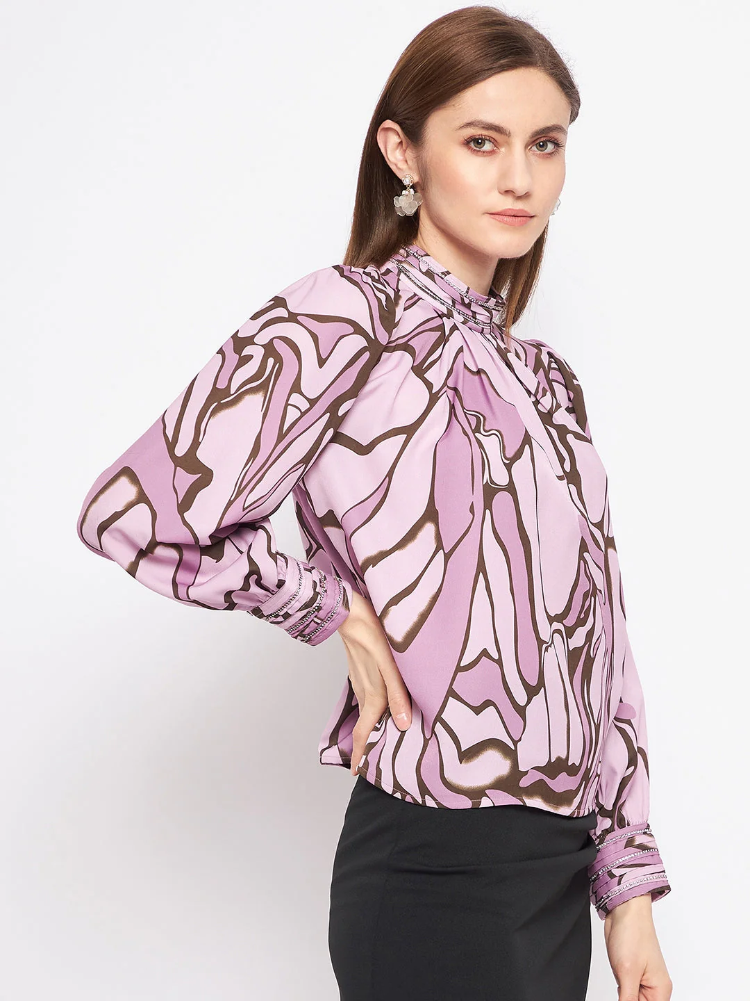 Madame Printed Floral Motif Mauveâ Top - Image 5