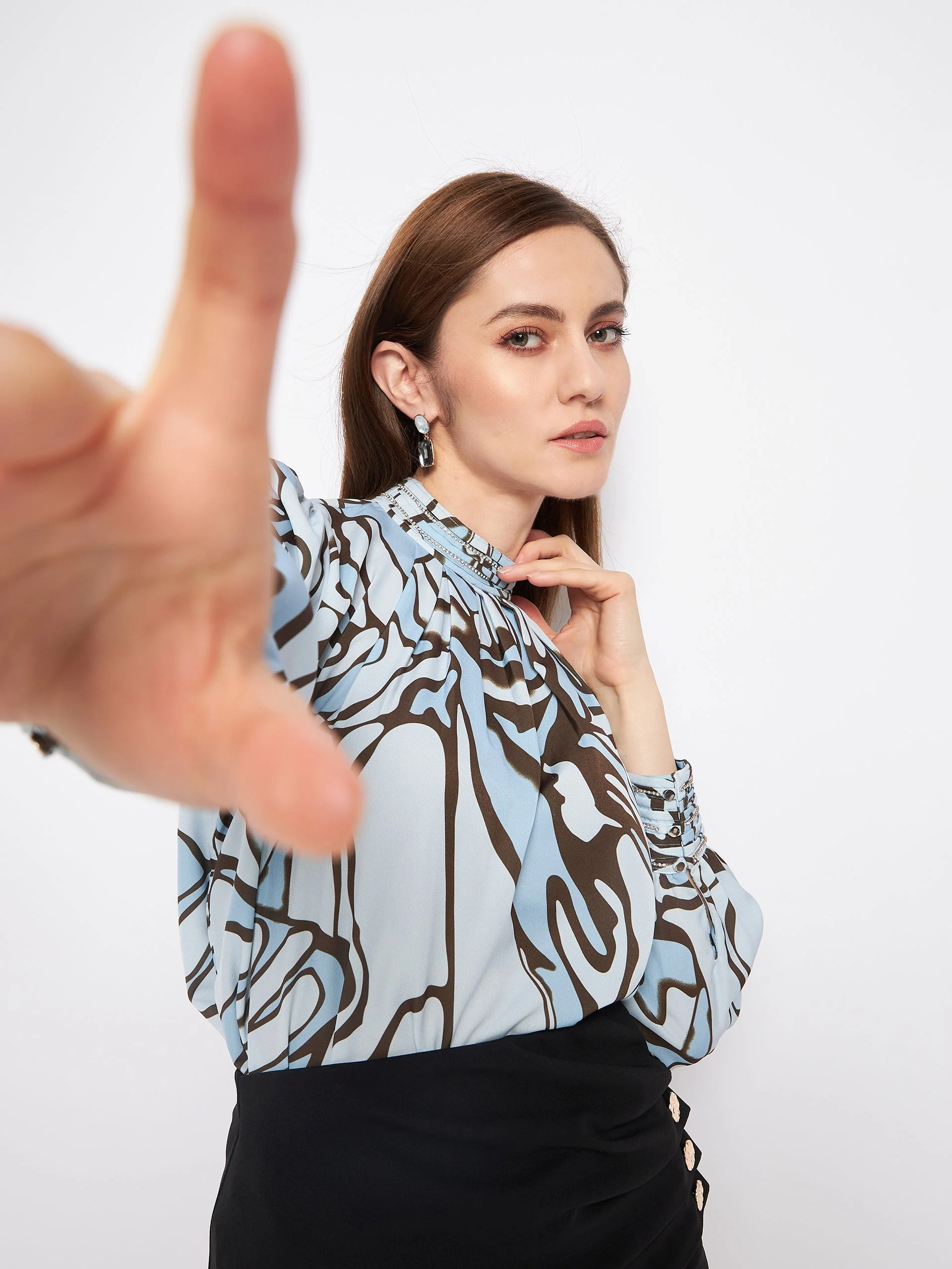 Madame Printed Floral Motif Blue Top - Image 7