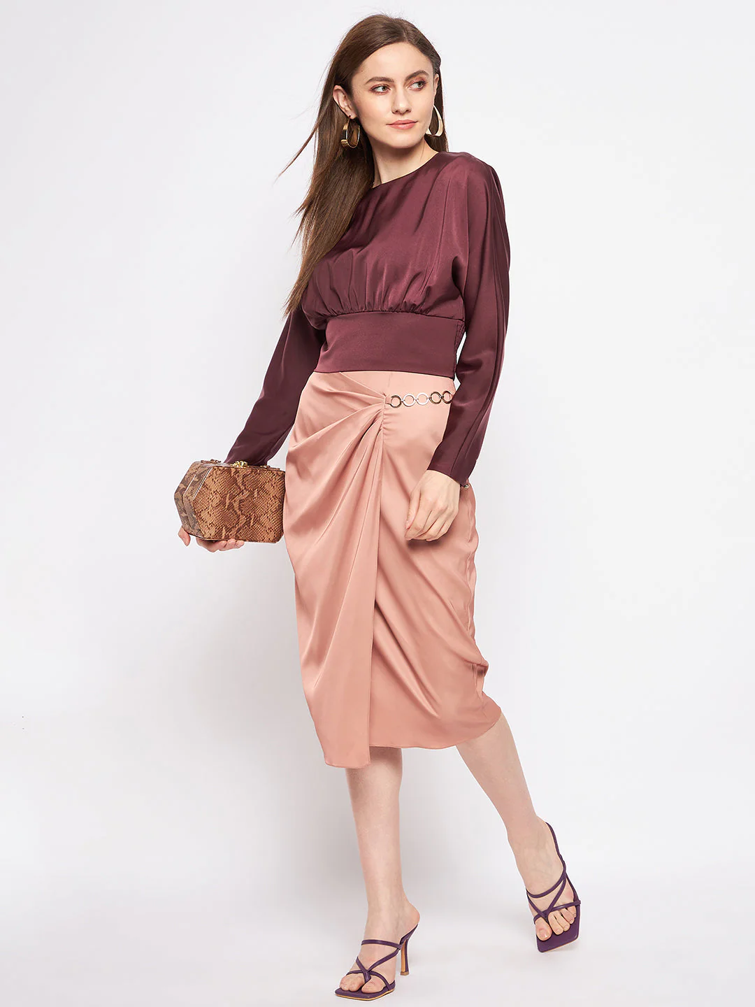 Madame Wine Smocked Waist Full Sleeve Top - Image 2