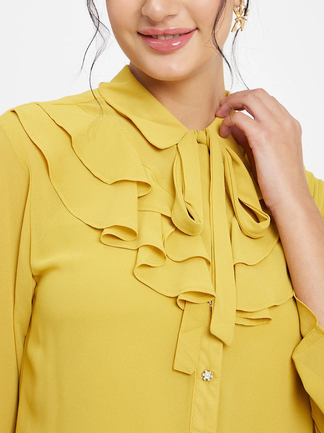 Madame Ruffle Neckline Yellow Top - Image 3